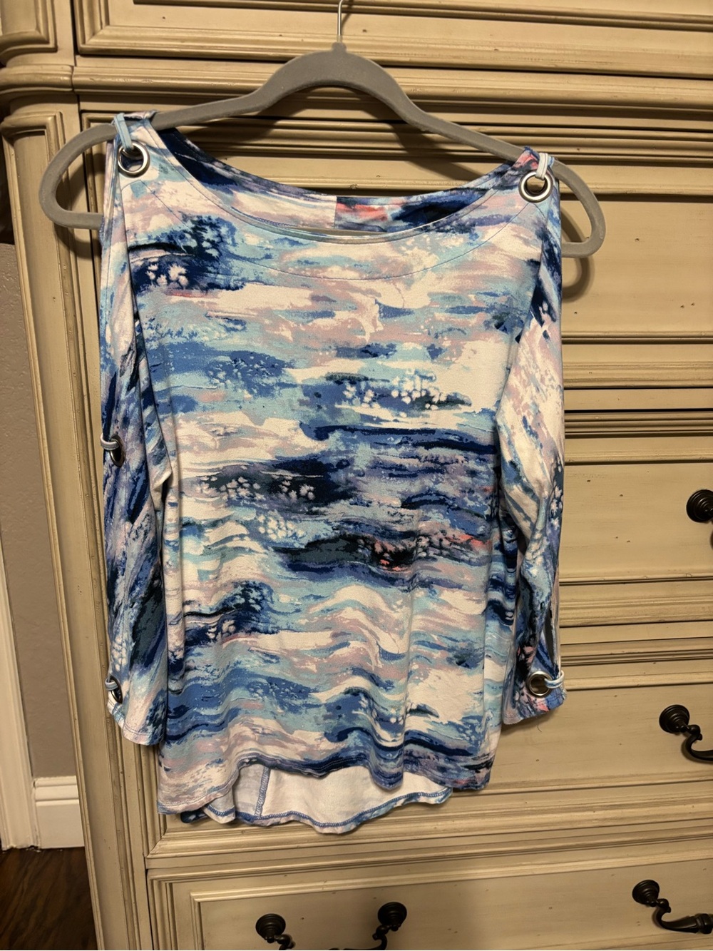 Cable & Gauge Blue, Navy & White Cold-Shoulder Grommet Top
